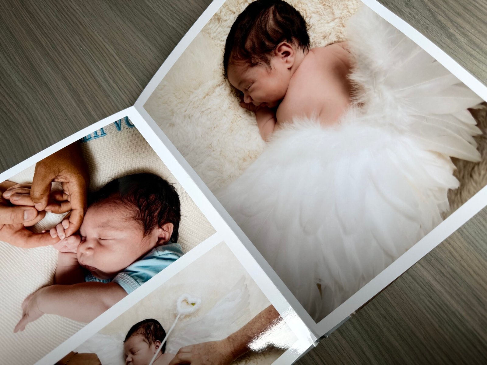 Maternity session pages in a printed photo album